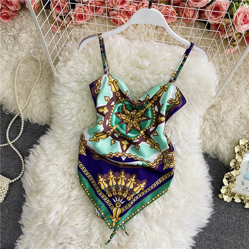 [Mã WAMT10K giảm 10k cho đơn 0k] Áo yếm cột nơ lưng, họa tiết khăn lụa thổ cẩm. Loại 1 lớp vải lụa mỏng | BigBuy360 - bigbuy360.vn