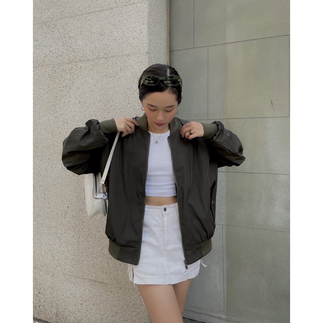Áo khoác bomber rêu - olive bomber jacket