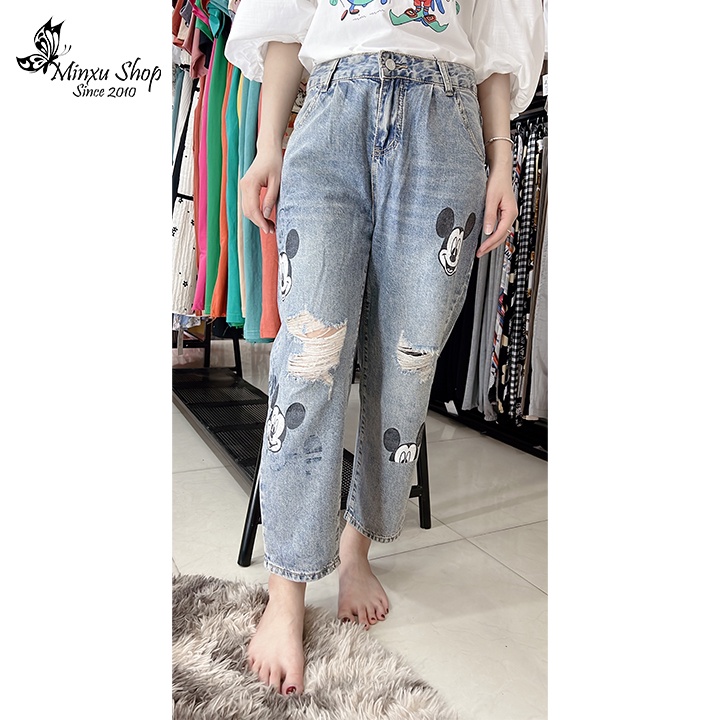 Quần jean micky rách dáng baggy, quần jean boy ống rộng cá tính Minxu shop Q3626