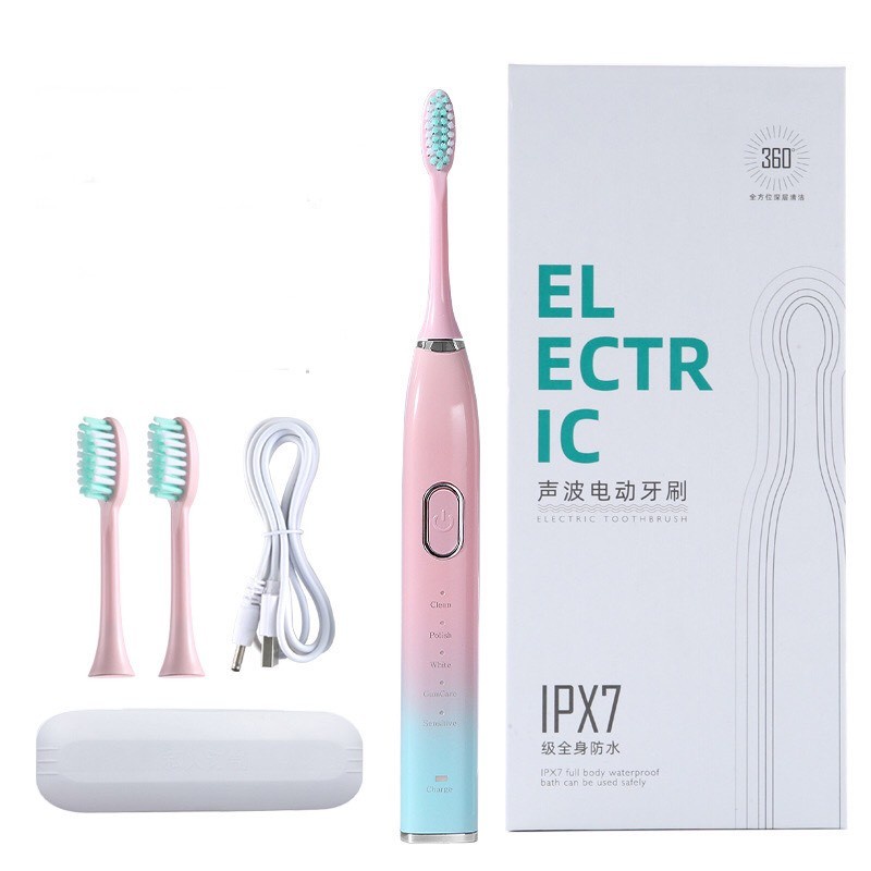 Bàn chải đánh răng điện siêu âm với lông bàn chải mềm IPX7 theo tiêu chuẩn USA