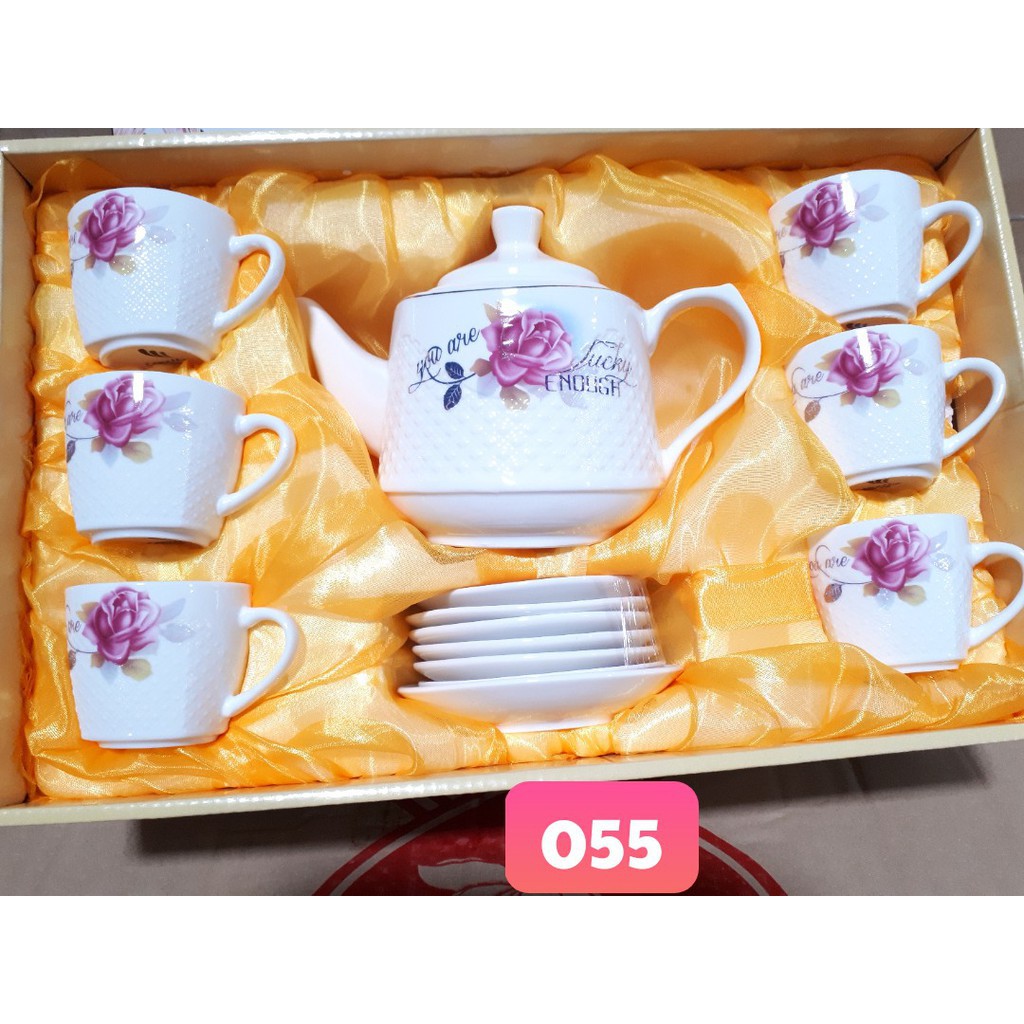 (Sale sốc) bộ ấm chén sứ sần hàn quốc 1 bình -6 ly- 6 đĩa, bộ ấm trà sứ