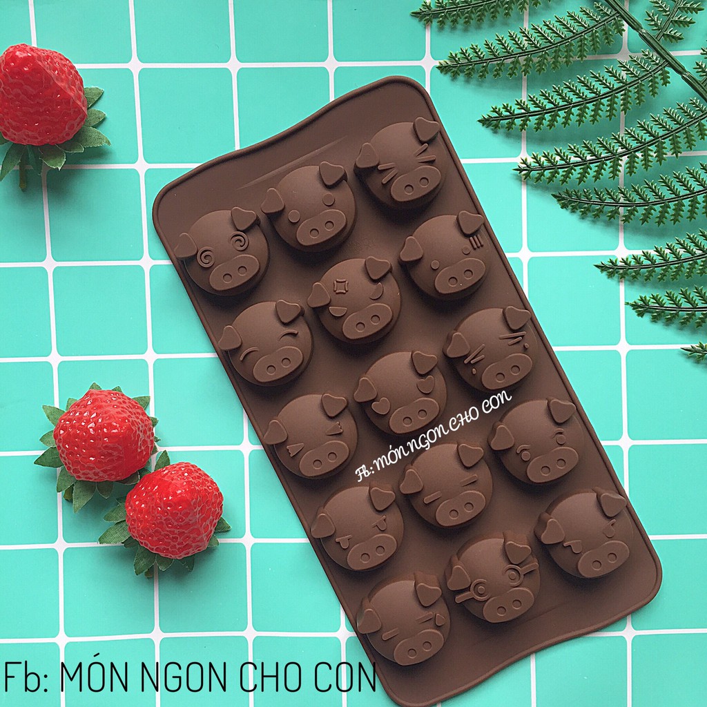 Khuôn Silicon Làm Socola,Thạch Rau Câu,Kẹo Dẻo,Pudding Trang Trí Hình 15 Mặt Heo Biểu Cảm