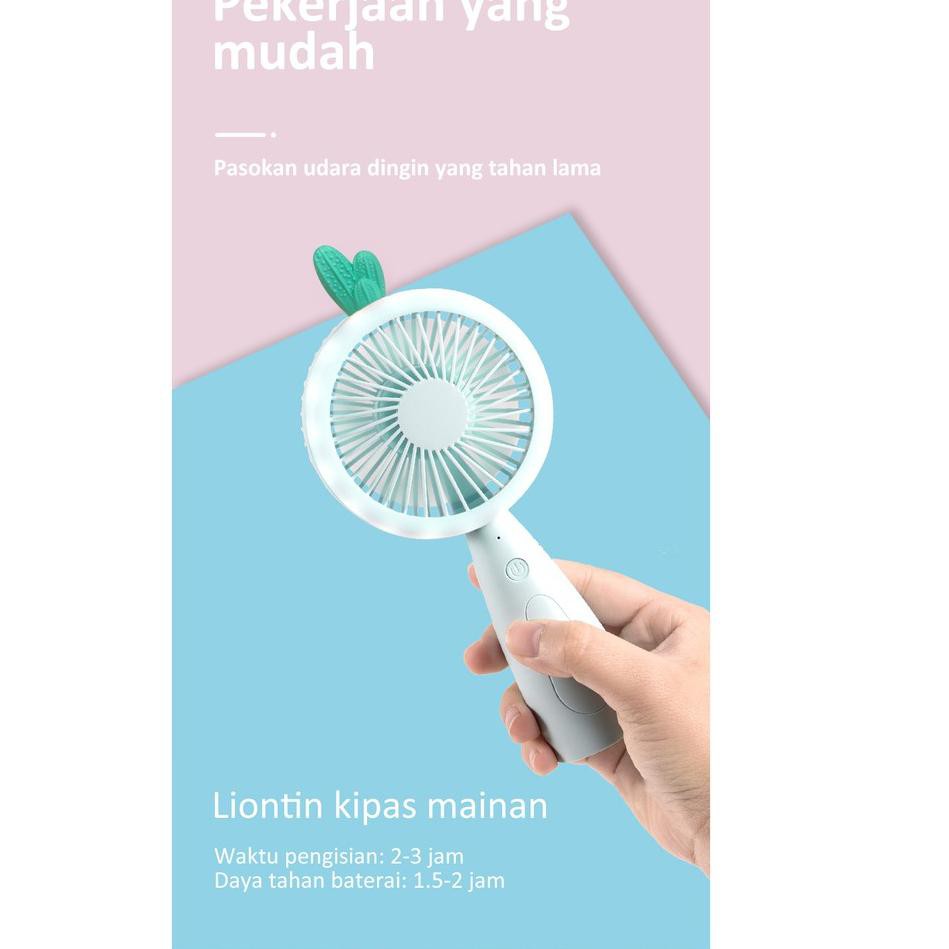 ✥ Goojodoq Quạt mini Cầm Tay Có Đèn Led Hình Cây Xương Rồng