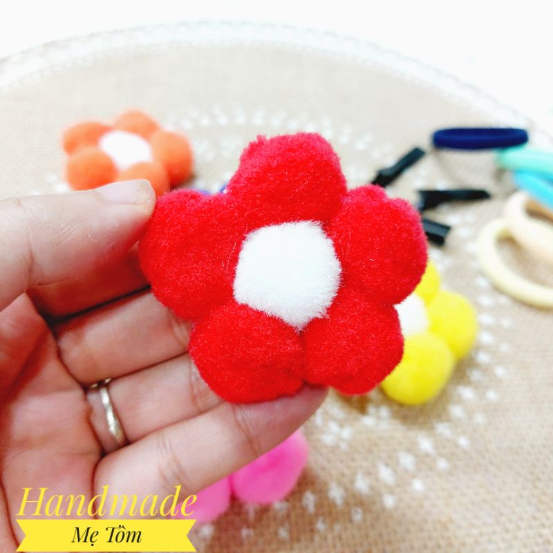 1 chiếc kẹp tóc, dây buộc tóc handmade hình hoa từ quả bông cho bé gái,Mẹ Tôm