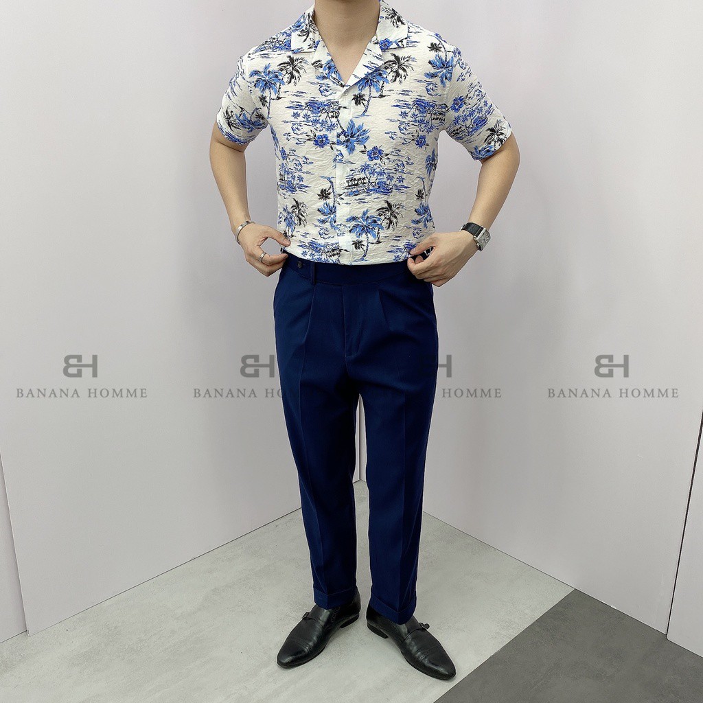 Áo Sơ Mi Nam Cổ Vest Hoạ Tiết Palm Cộc Tay BANANA HOMME Chất vải Linen thoáng mát, ít nhăn Cao Cấp, Trẻ trung 2021 | BigBuy360 - bigbuy360.vn