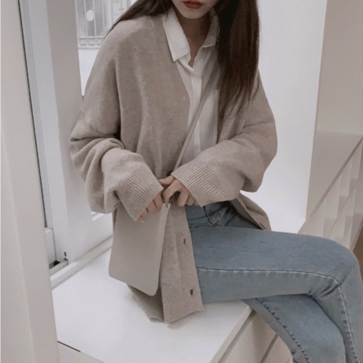 Áo Khoác Cardigan Dệt Kim Tay Dài Dáng Rộng Đơn Giản Dễ Phối Đồ