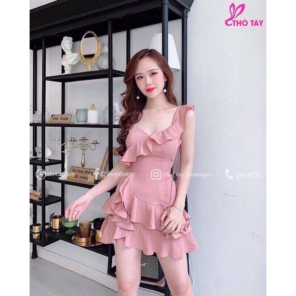 Váy đầm nữ dáng ôm dự tiệc hai dây có kèm mút ngực phối bèo có nhiều màu để lựa chọn