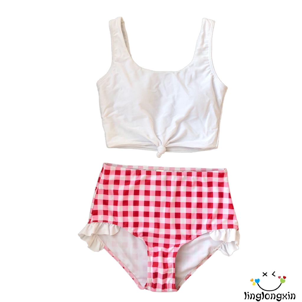 ♛BA♚Women two-piece swimsuit ruffled plaid thong fashion bikini suit | BigBuy360 - bigbuy360.vn