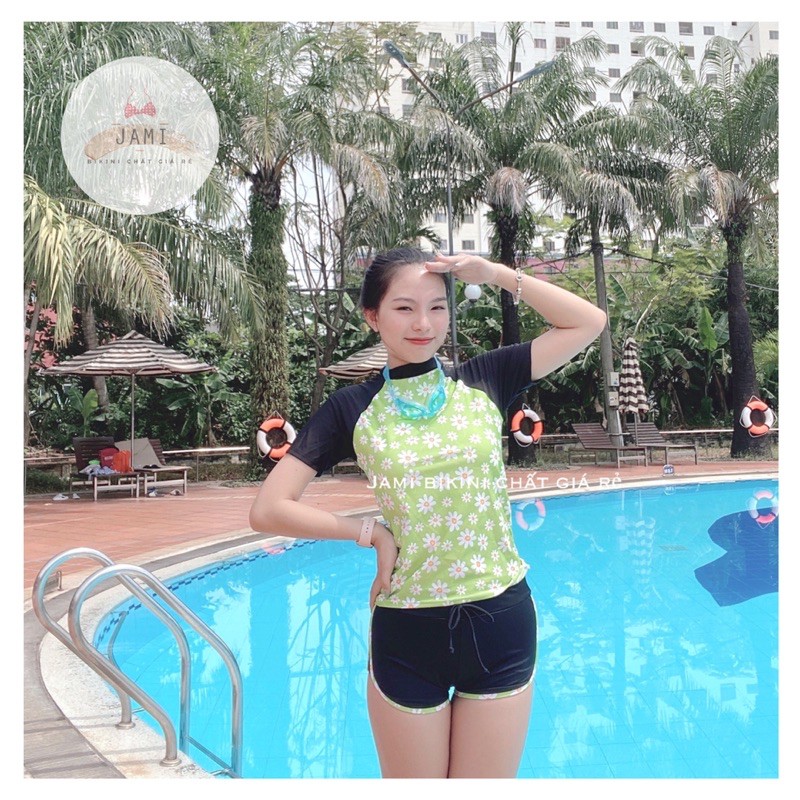 [Mã WASKT410K giảm 10K đơn 50K] Đồ bơi nữ kín đáo tay ngắn hoa cúc xanh quần đùi đồ bơi học sinh - atd38 | BigBuy360 - bigbuy360.vn