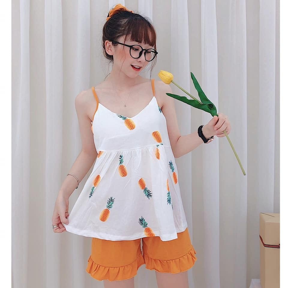 Đồ Bộ Nữ Mặc Nhà 2 Dây Xinh - Cotton Mềm Mát - Kèm Đệm Mút Ngực. | BigBuy360 - bigbuy360.vn