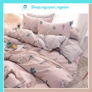 Bộ chăn ga gối Cotton Poly NN Bedding họa tiết xương rồng trên nền hồng cực đẹp ga giường miễn phí bo chun