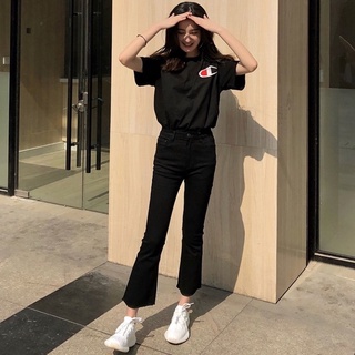 Quần Flare Jeans Đen Lì Co Dãn