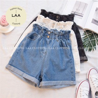Quần short denim nữ lưng thun cạp cao