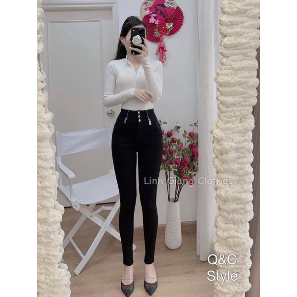 Quần cạp cao có giãn vải skinny dày dặn