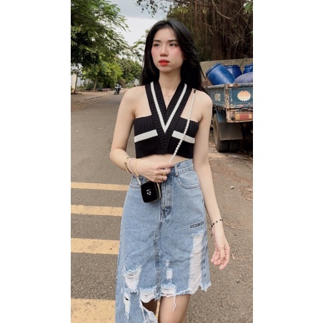 ÁO LEN CROP-CHÂN VÁY JEAN