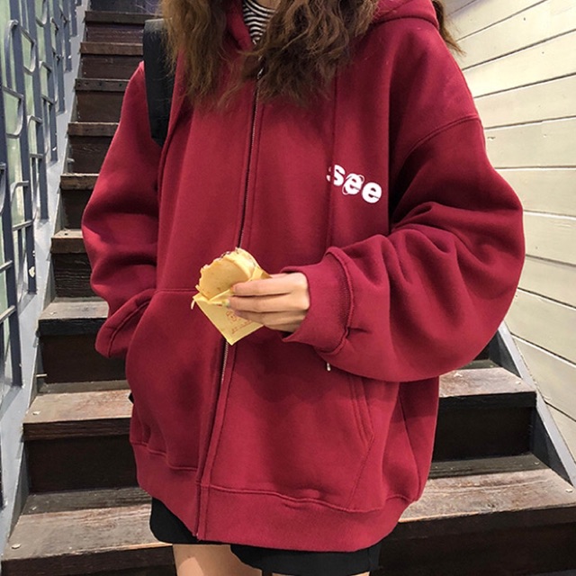 Áo khoác hoodie See oversize nỉ bông có nón chất dày dặn phong cách ulzzang