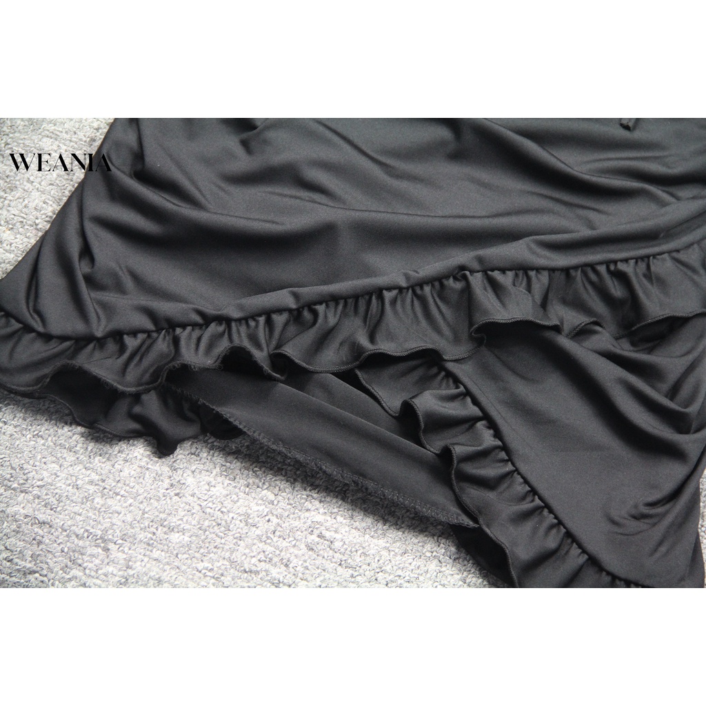 Đầm Dáng Ôm Cổ Chữ V Phối Bèo Nhún Thời Trang Gợi Cảm Cho Nữ D0401