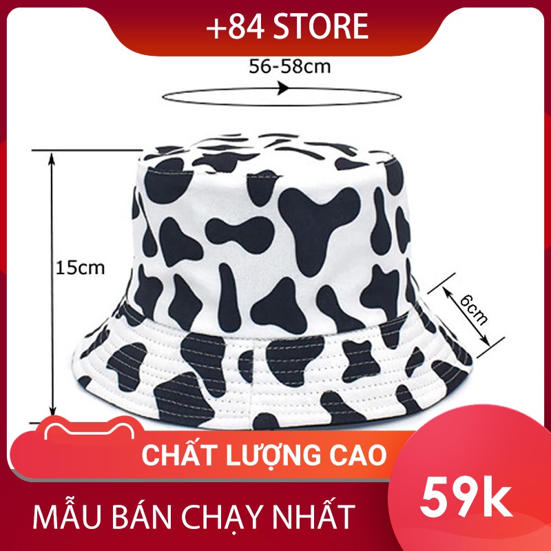 Mũ bucket bò sữa ulzzang hot hit có thể đổi màu đen dễ phối đồ - nón vành tròn họa tiết đen trắng form unisex