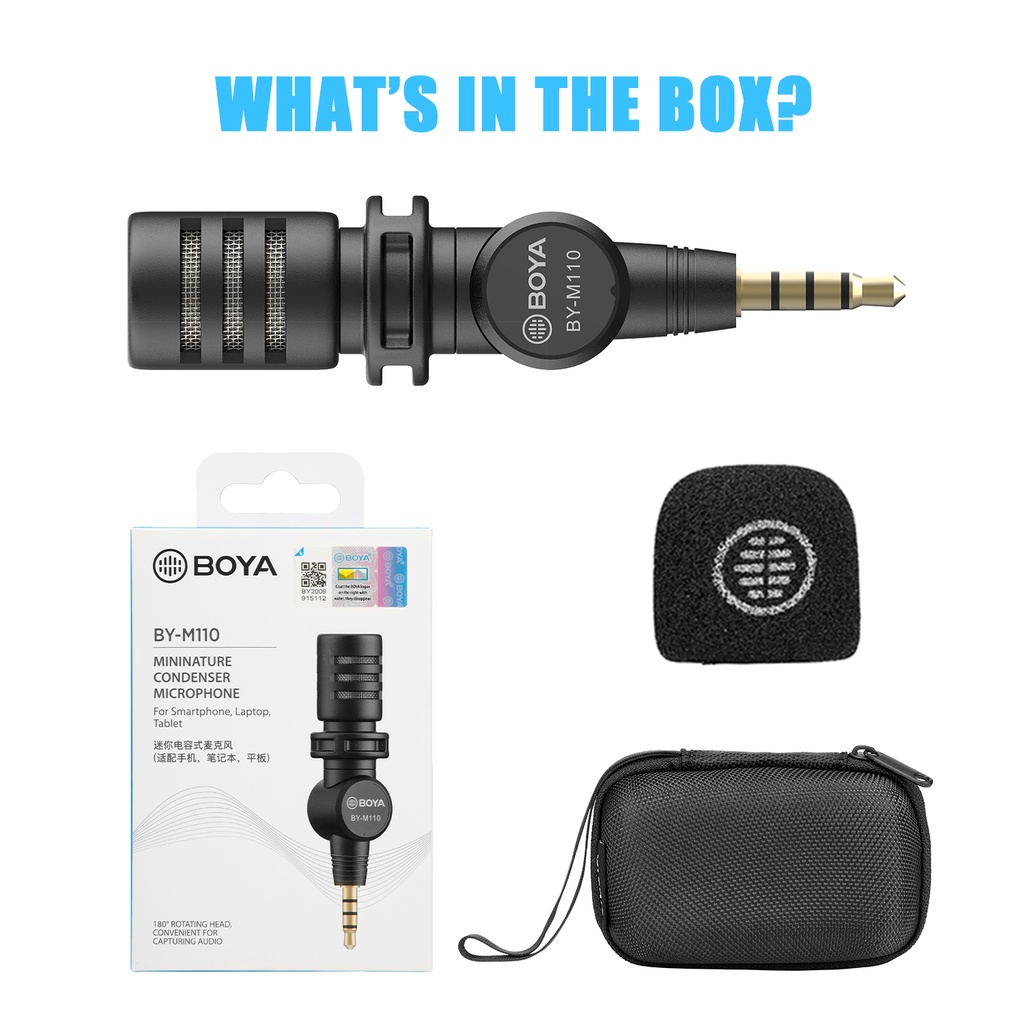 Micro BOYA BY-M110 đa hướng giắc cắm 3.5mm xoay 180 độ mini cho điện thoại thông minh/ máy tính bảng/ laptop
