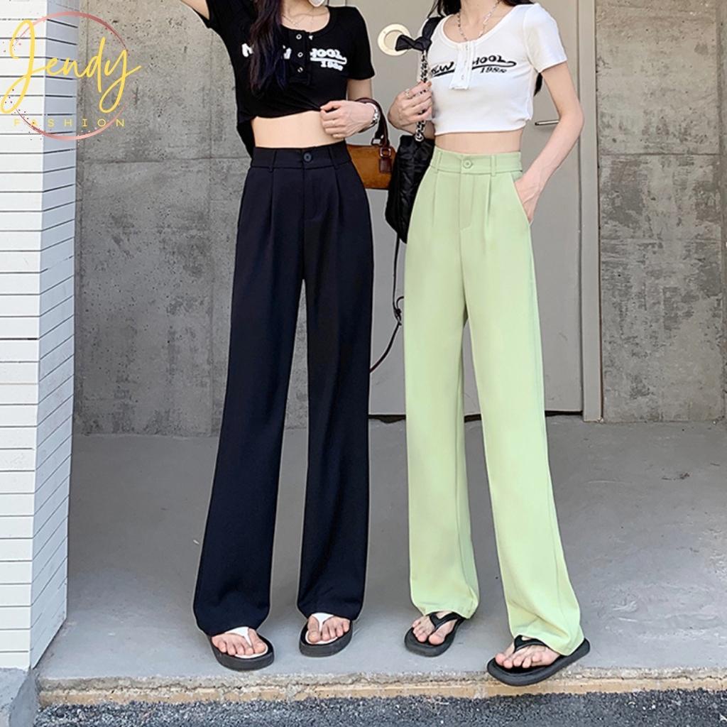 Quần Ống Suông Rộng Nữ Lưng Cao JendyFashion Quần Tây Nữ Màu Đen Xanh Bơ Mềm Dáng Đứng Chất Vải Ruby Cao Cấp,S1CRB
