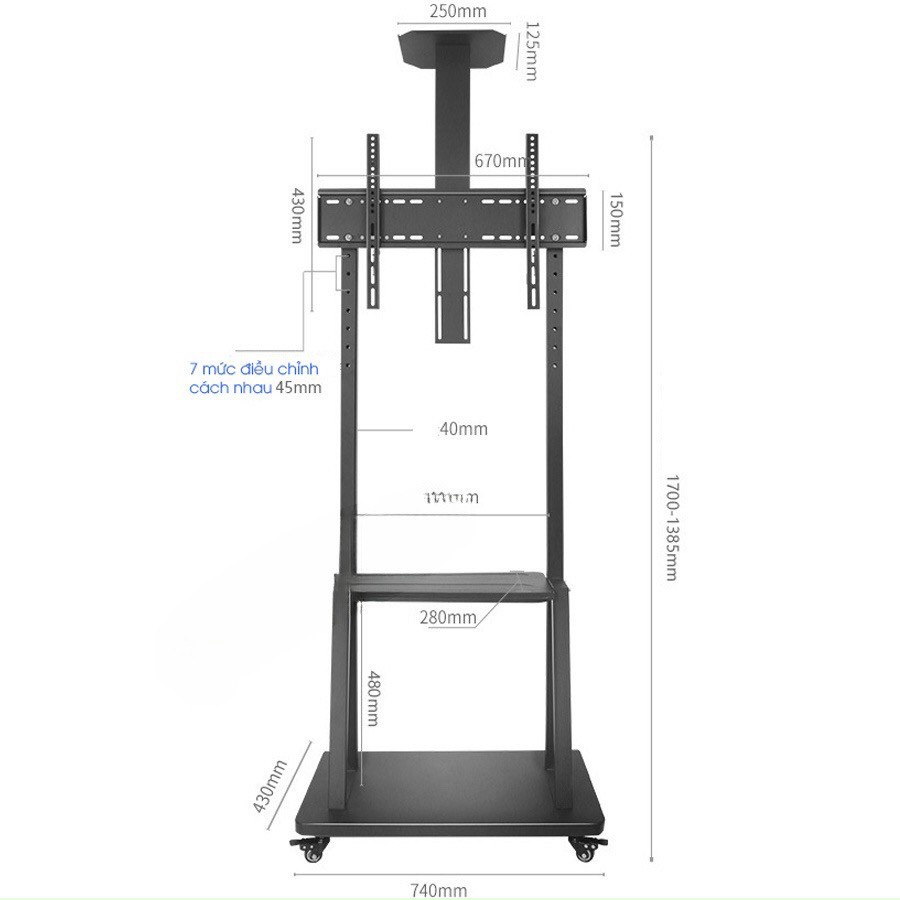 Giá treo tivi di động NB AVA1500-60-1P 32-70 inch, chân đế 1700A 32-75 inch đầy đủ khay camera, chỗ để CPU