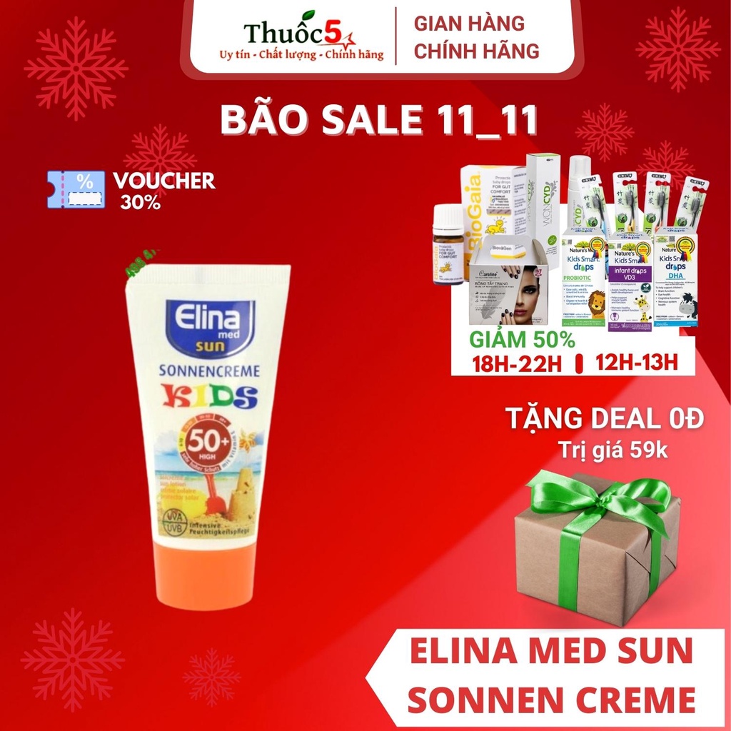 [GIÁ GỐC] SPF 50+ Elina Med Sun Sonnen Creme kem chống nắng hiệu quả - Dạng tuýp 50ml