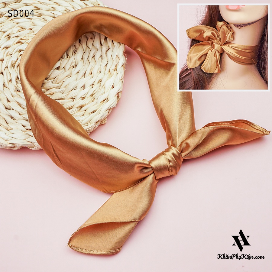 Khăn Lụa Vuông Công Sở 60 60x60cm Màu Vàng Gold Khăn quàng thời trang nữ văn phòng turban bandana cao cấp sang trọng