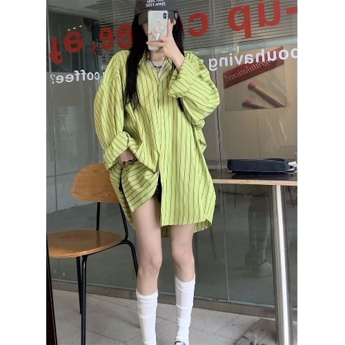 Jiashucheng Áo Khoác Sơ Mi Dài Tay Chống Nắng Dáng Rộng Họa Tiết Kẻ Sọc Thời Trang Mùa Hè Cho Nữ