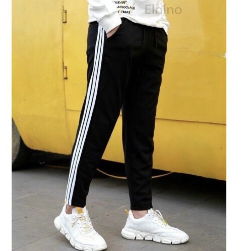 Quần 3 sọc dáng suông gấu buông chất poly umi unisex Quần thể thao nam nữ