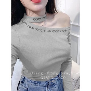 Áo thun lụa phối chữ coco mary cut out cổ hot hit