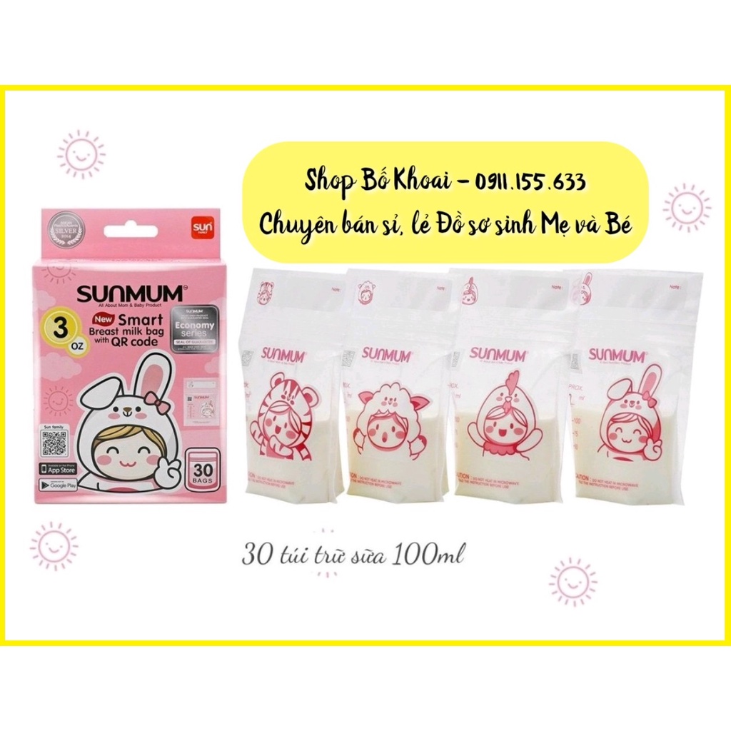 Túi trữ sữa SUNMUM Thái - Hộp 30 Túi trữ sữa 100ml - Bố Khoai Store