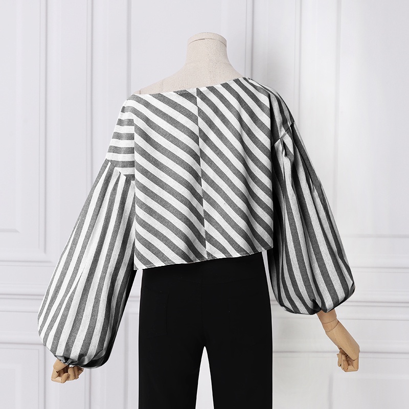 Áo kiểu Zanzea tay phồng họa tiết sọc thanh lịch cho phái nữ