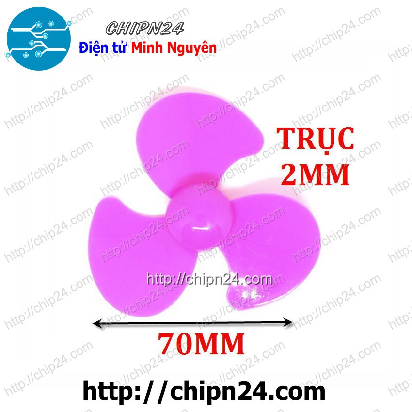 [2 CÁI] Cánh Quạt 70MM 3 Cánh Trục 2MM HỒNG