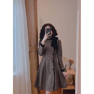 Váy caro kẻ nơ đen