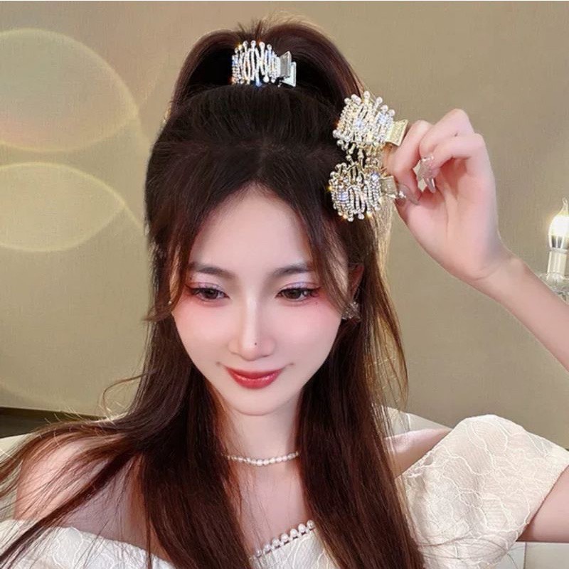 Kẹp Tóc Đính Hạt Kiểu Đuôi Ngựa Tạo Độ Bồng Cho tóc