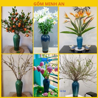 Bình hoa lọ hoa dáng cao màu xanh, men ngọc men hỏa biến gốm sứ bát tràng- gốm minh an- lọ hoa đẹp