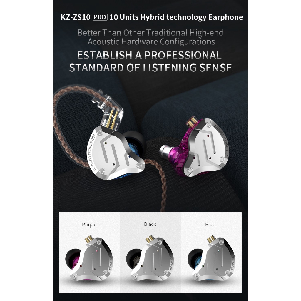 Tai nghe nhét tai KZ ZS10 Pro công nghệ Hybrid 4BA+1DD Hifi Bass