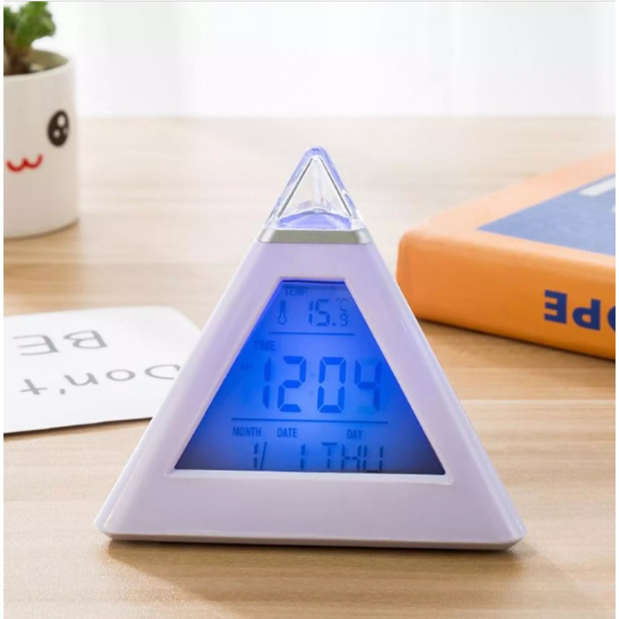 [Hàng Nhập Khẩu] Đồng hồ báo thức để bàn đẹp, đồng hồ điện tử hình kim tự tháp hiển thị ngày giờ, nhiệt kế độ ẩm
