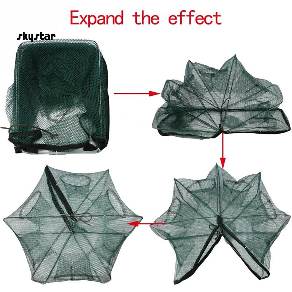 Lồng Lưới Bắt Tôm Cua Cá Tự Động 6 Lỗ Bằng Nylon Có Thể Gập Lại