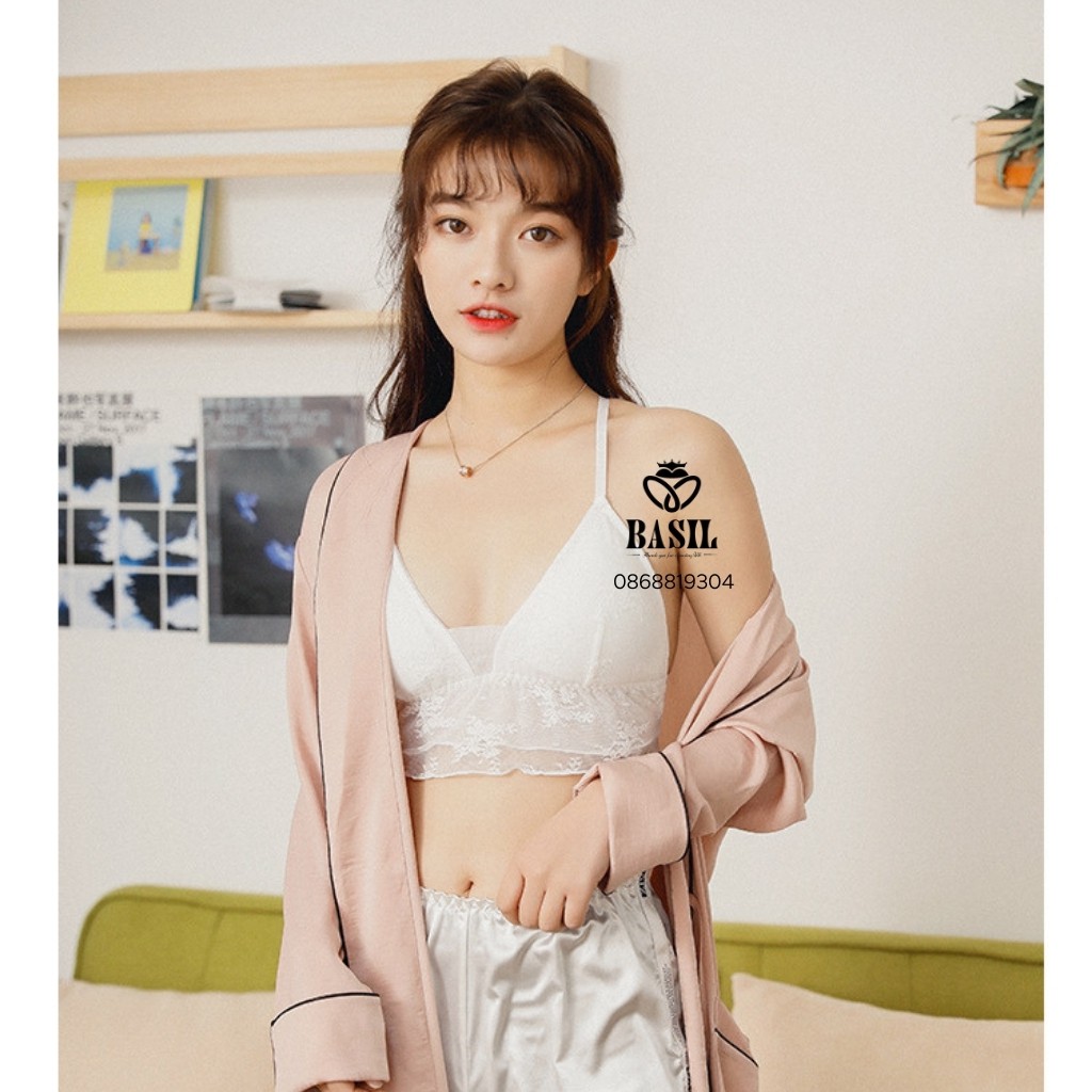 Áo lót ren Basil SS03 nữ cup tam giác dây chéo không gọng mút mỏng chất mềm