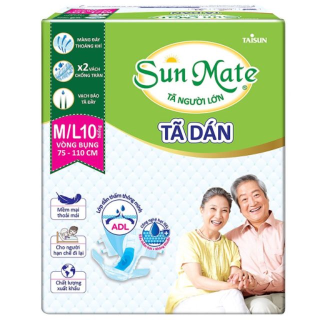 (3 SIZE) Tã dán cho người lớn SunMate M/ML/XL 10 miếng