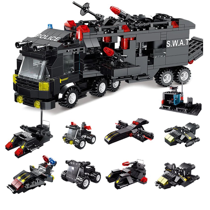 [500 CHI TIẾT-ĐẠT CHUẨN 3C] BỘ ĐỒ CHƠI LẮP RÁP LEGO CẢNH SÁT SWAT ROBOT QUÂN ĐỘI VÀ MÁY BAY CHIẾN ĐẤU