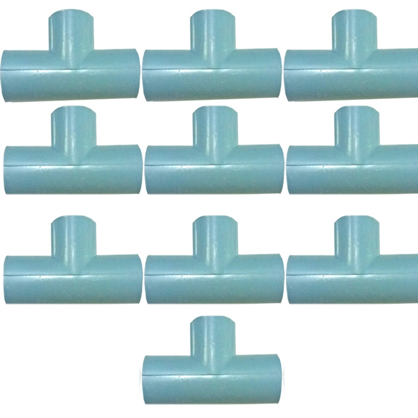 Bộ 10 chữ T 21 ren trong 21 nhựa PVC bền, chịu nắng mưa (xám)