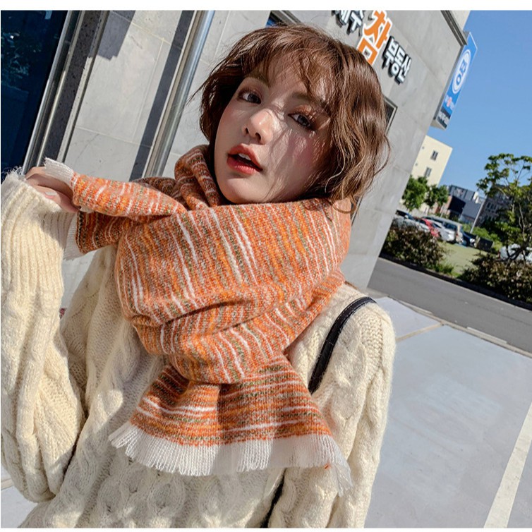 [Nowship2h] Khăn Choàng Cổ Len Cashmere Cao Cấp Giữ Ấm Mùa Đông Họa Tiết Cầu Vòng - 65x195cm - PJN.ARC - Mã LN011