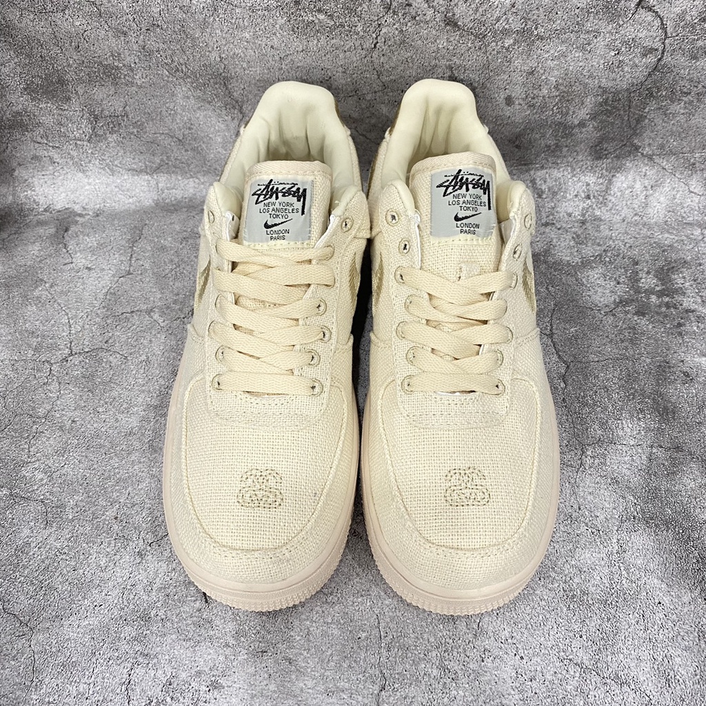 Giày Thể Thao Nam Nữ Sneaker AF1 Cổ Thấp Vải Thêu Viền Vàng  Vàng Full Size.