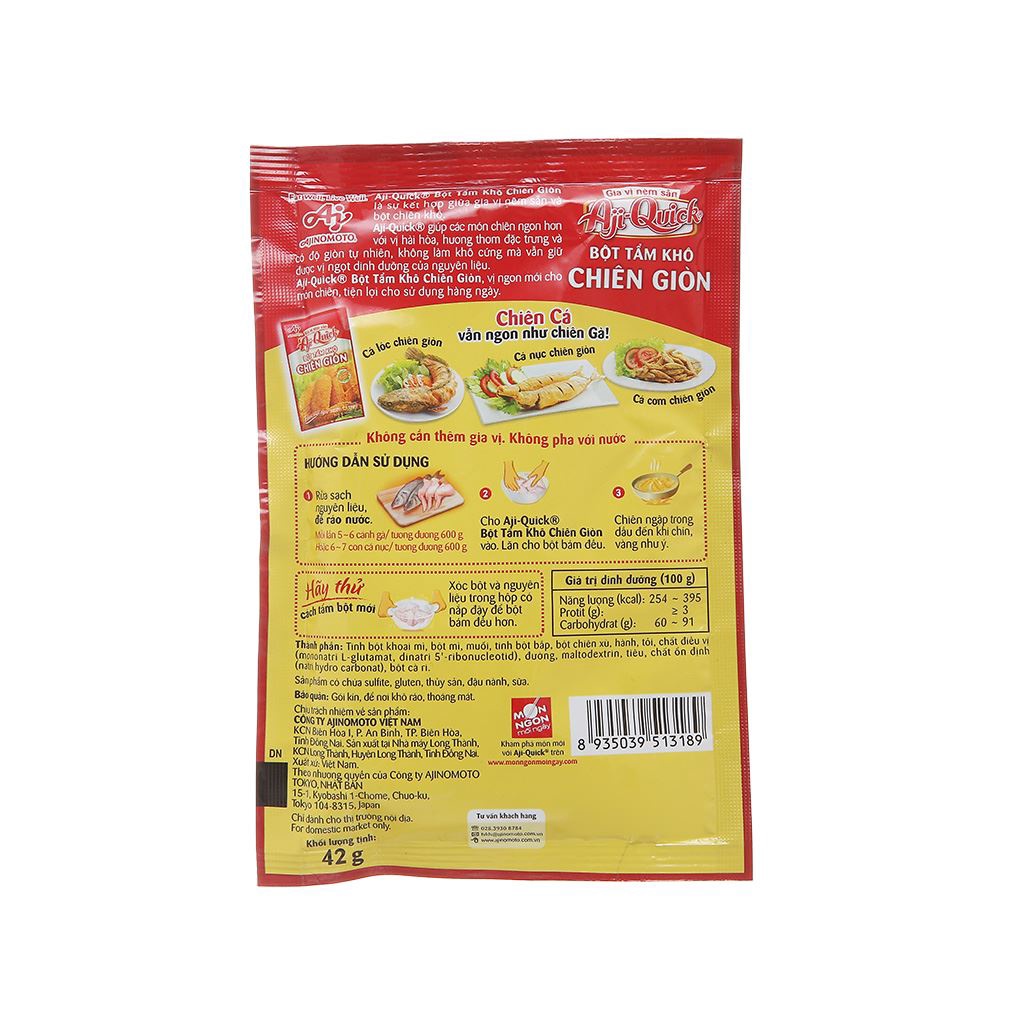 Gói bột tẩm khô chiên giòn Ajiquick 42g không cần nên gia vị