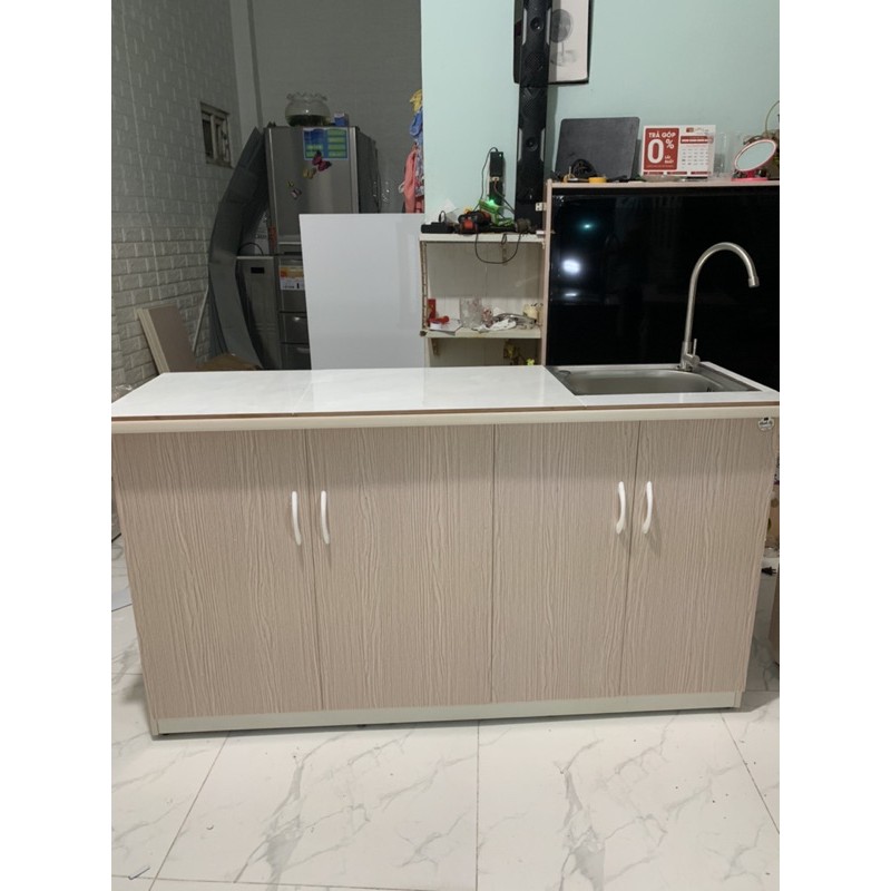 Tủ bếp nhựa đài loan có bồn và dán gạch 145x80(TPHCM) | BigBuy360 - bigbuy360.vn