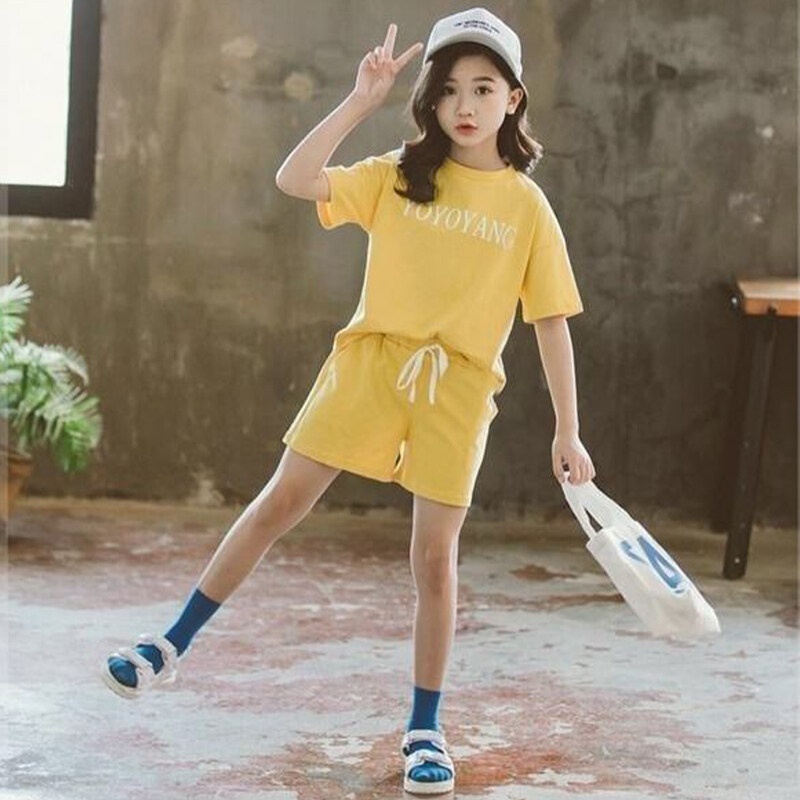 Set Áo Thun cotton Ngắn Tay Và Quần short Thời Trang Hàn Quốc Cho Bé Gái