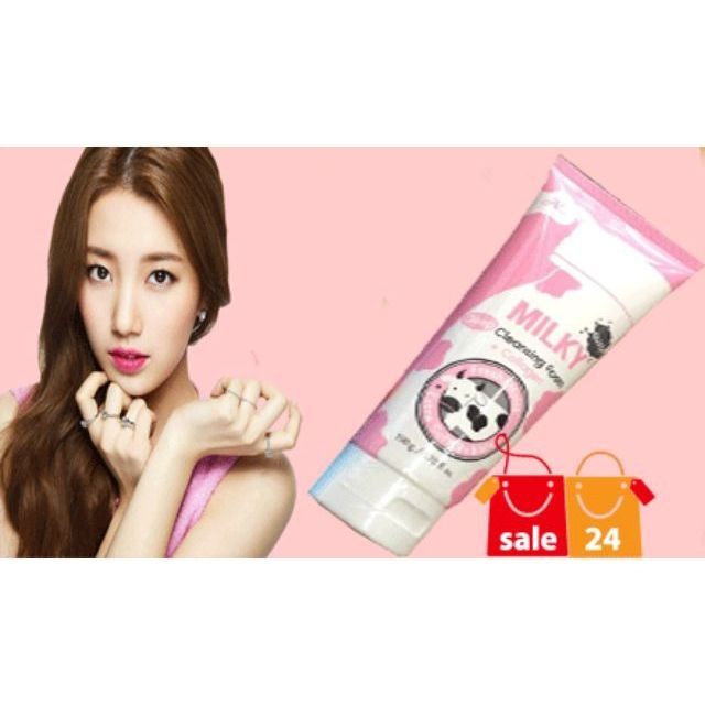 Sữa rửa mặt trắng da sữa bò MILKY Thái Lan- Tuýp màu hồng  Collagen