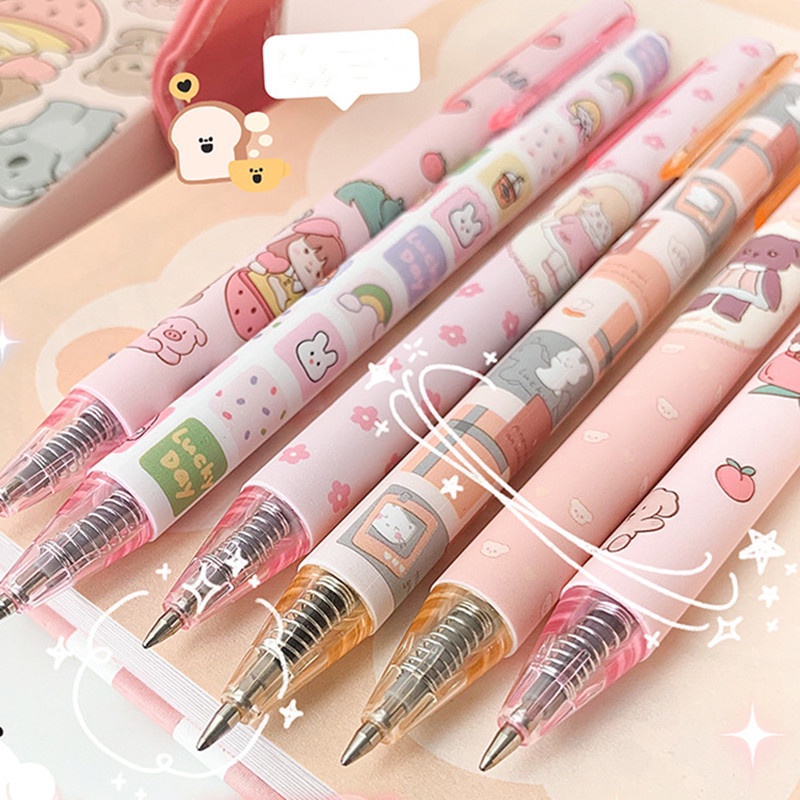 Set 6 bút gel RUIXIANG ngòi 0.5mm họa tiết hoạt hình xinh xắn